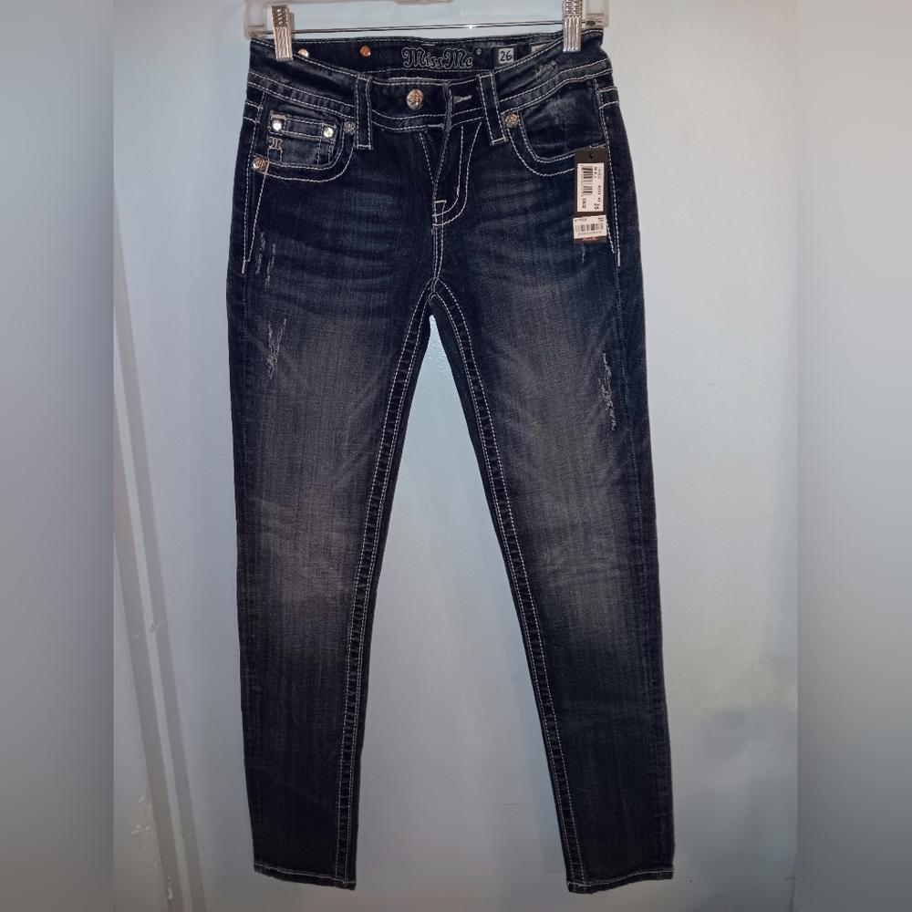 Miss Me Fleur De Lis Womens 26 Signature Skinny Denim Jeans